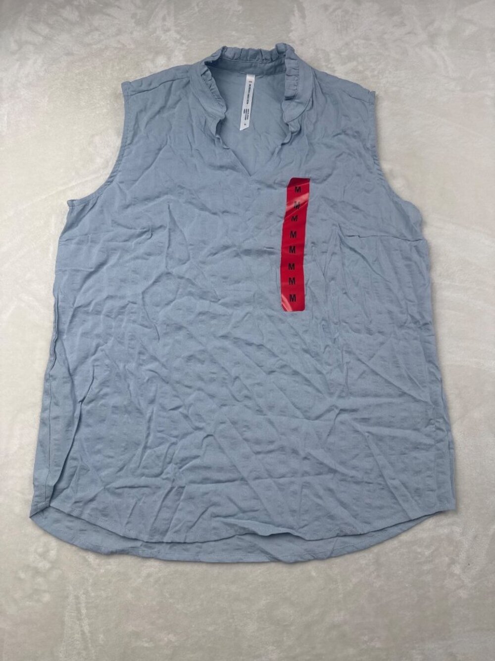 Modern Ambition Womens Sleeveless Light Blue Ruffle-Neck Blouse Medium Lenzing